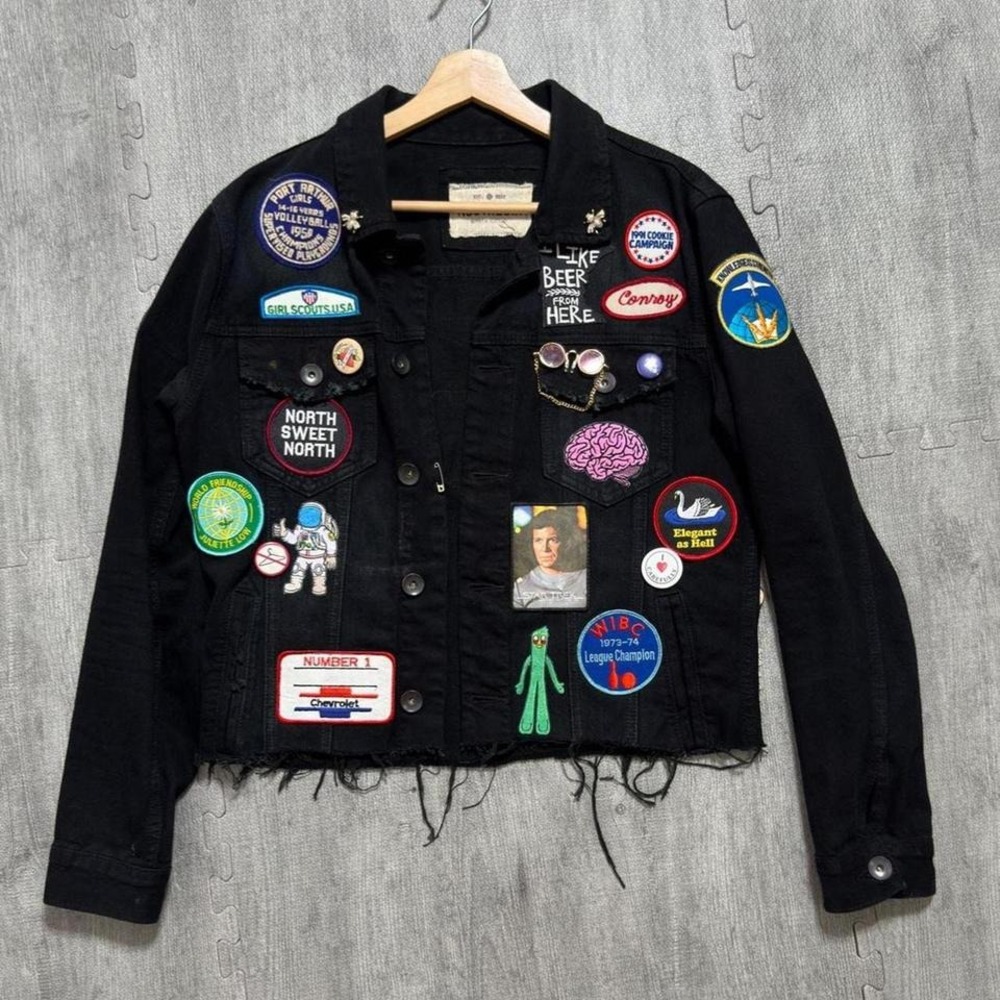 Nostalgia‎ Supply Co Black Denim Patch Jacket Women's S/M